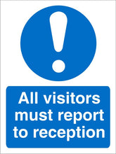 SECO Mandatory Safety Sign All Visitors Must Report to Reception Self Adhesive Vinyl 150 x 200mm - M227SAV150X200